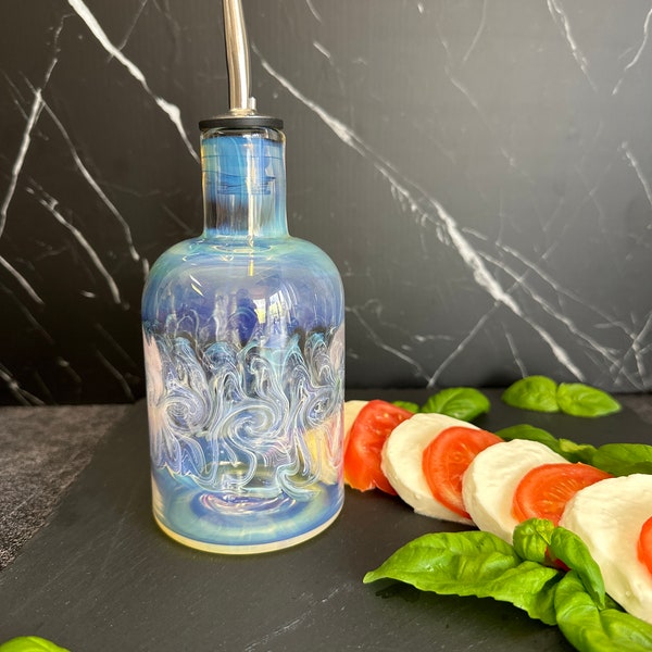 Glass oil or vinegar bottle handblown designer pourer refillable dispenser eco-friendly kitchen storage massage oil kitchen soap bottle