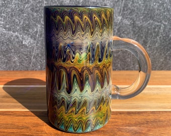 Gold cobalt glass mug handblown coffee and tea cup iridescent glass mug heat resistant borosilicate glass gift for coffee and tea drinker