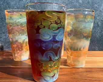Handblown Iridescent Pint Glass: Color Changing Borosilicate Drinkware