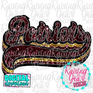 Patriots Retro - Maroon Glitter / Black / Gold Glitter - Sublimation Design - Digital Download - PNG