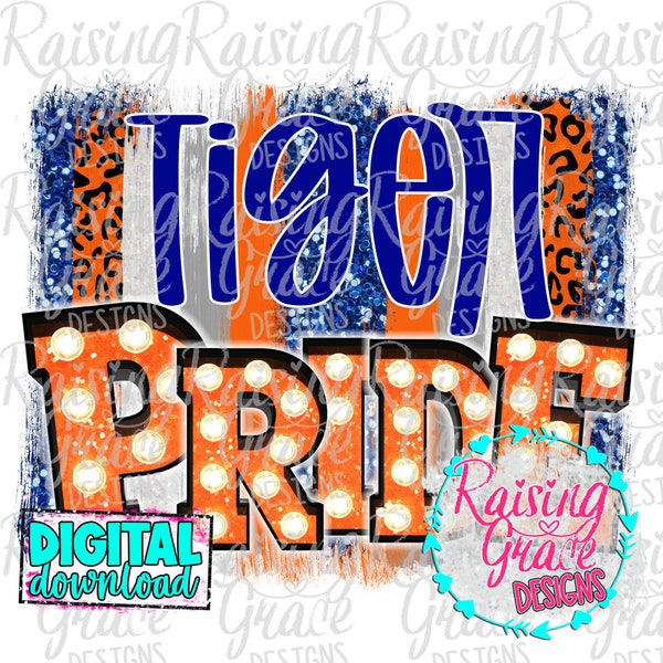 Tiger Pride - Royal Blue and Orange - Sublimation Design - Digital Download - PNG