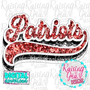 Patriots Retro - Red Glitter / White / Black / Silver Glitter - Sublimation Design - Digital Download - PNG