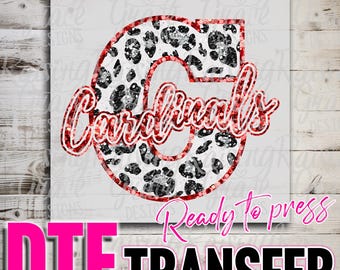 DTF Direct to Film Transfer Ready to Press – Full Color Heat Transfer for Shirts & Apparel - C - Cardinals - Red Faux Glitter
