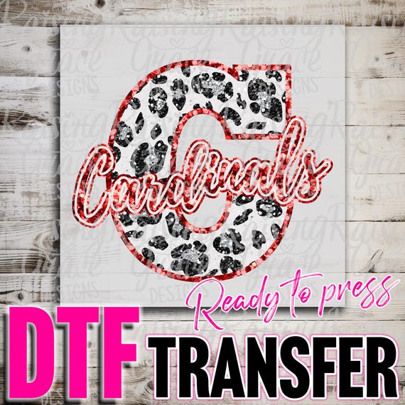 DTF Direct to Film Transfer Ready to Press – Full Color Heat Transfer for Shirts & Apparel - C - Cardinals - Red Faux Glitter