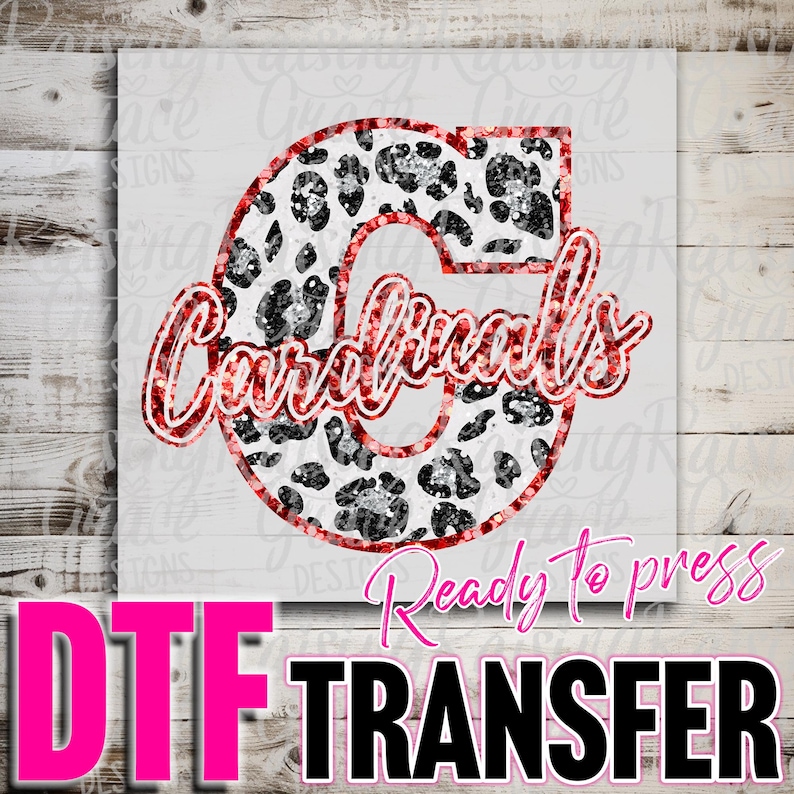 DTF Direct to Film Transfer Ready to Press – Full Color Heat Transfer for Shirts & Apparel - C - Cardinals - Red Faux Glitter bild 1
