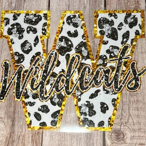 Ready To Ship - DTF (Direct To Film) Transfer - Ready to Press - W - Wildcats - Faux Glitter - Gold, White, and Black