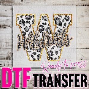 DTF Direct to Film Transfer Ready to Press – Full Color Heat Transfer for Shirts & Apparel - W - Wildcats | Faux Black and Gold Glitter