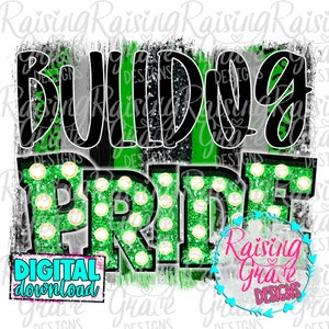 Bulldog Pride - Noir / Vert / Argent - Design par sublimation - Téléchargement numérique - PNG