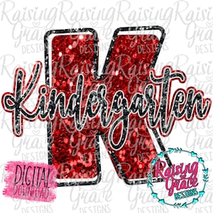 K  - Kindergarten - Red & Black - Sublimation Design - Digital Download - PNG