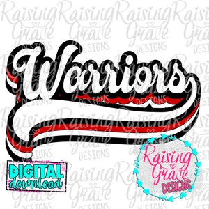 Warriors Retro - Blanc - Noir - Rouge - Sublimation Design - Téléchargement numérique - PNG