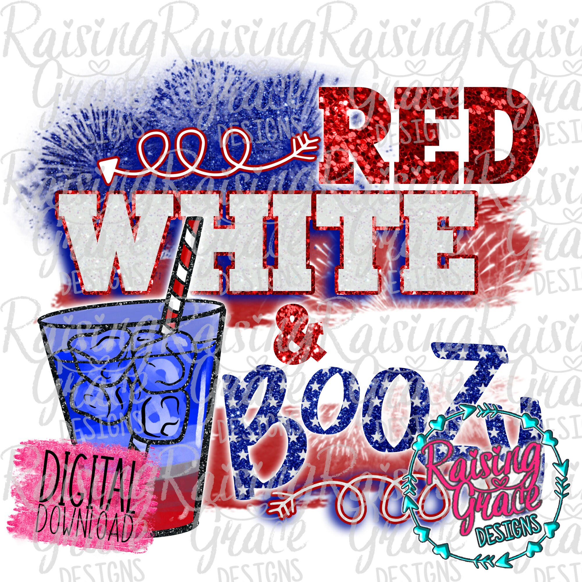 Red White and Boozy Glitter - Sublimation Design - Digital Download -…