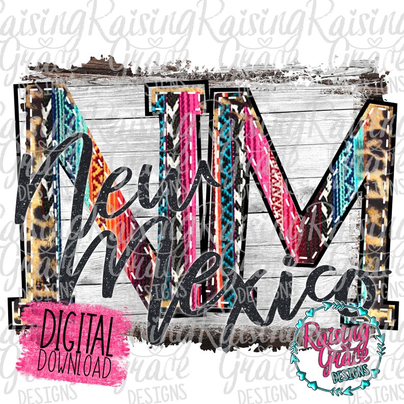 NM New Mexico Serape Stitched Abbreviation Sublimation Etsy