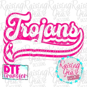 DTF (Direct To Film) Transfer - Ready to Press - Trojans Retro - Breast Cancer Awareness
