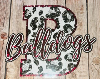 Klaar voor verzending - DTF-overdracht (direct naar film) - klaar om te drukken - B - Bulldogs - nepglitter - kastanjebruin, wit en zwart