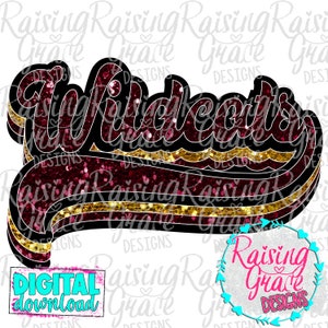 Wildcats Retro - Maroon Glitter / Black / Gold Glitter- Sublimation Design - Digital Download - PNG