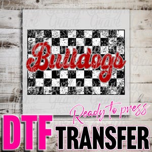 DTF (Direct To Film) Transfer - Ready to Press - Bulldogs - Red/White/Black - Distressed Checkerboard Design