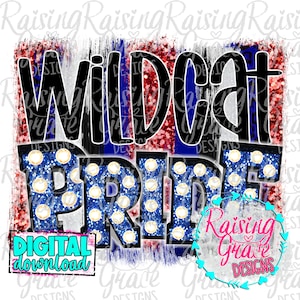 Wildcat Pride - Black, Royal Blue, and Red - Sublimation Design - Digital Download - PNG