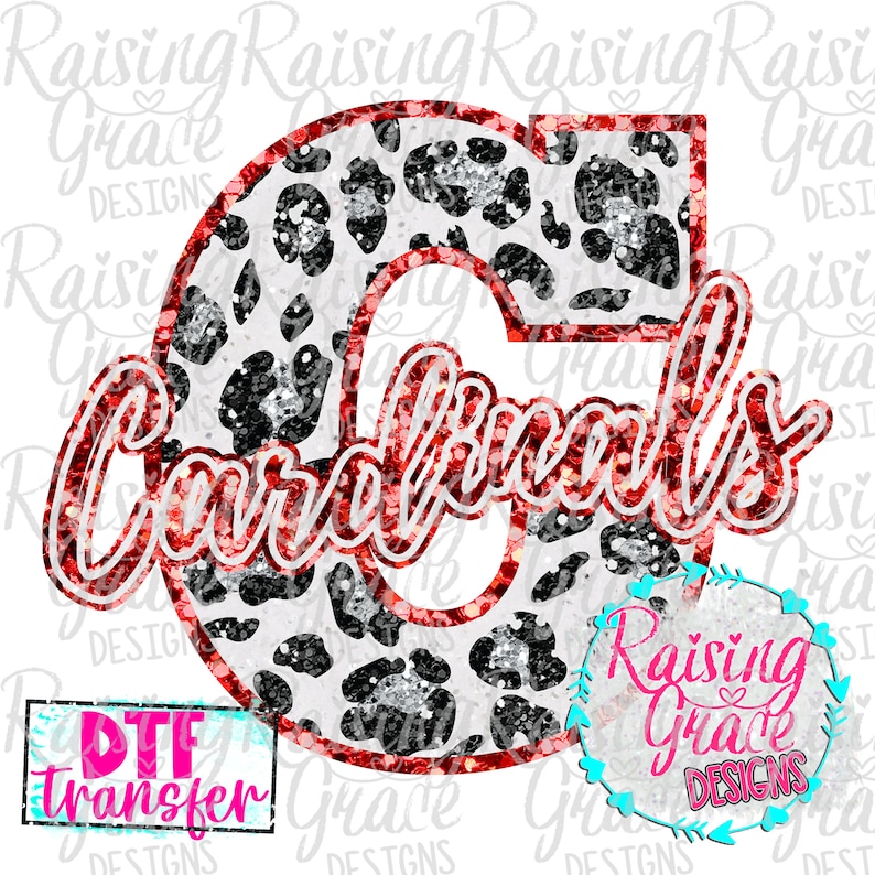 DTF Direct to Film Transfer Ready to Press – Full Color Heat Transfer for Shirts & Apparel - C - Cardinals - Red Faux Glitter bild 2