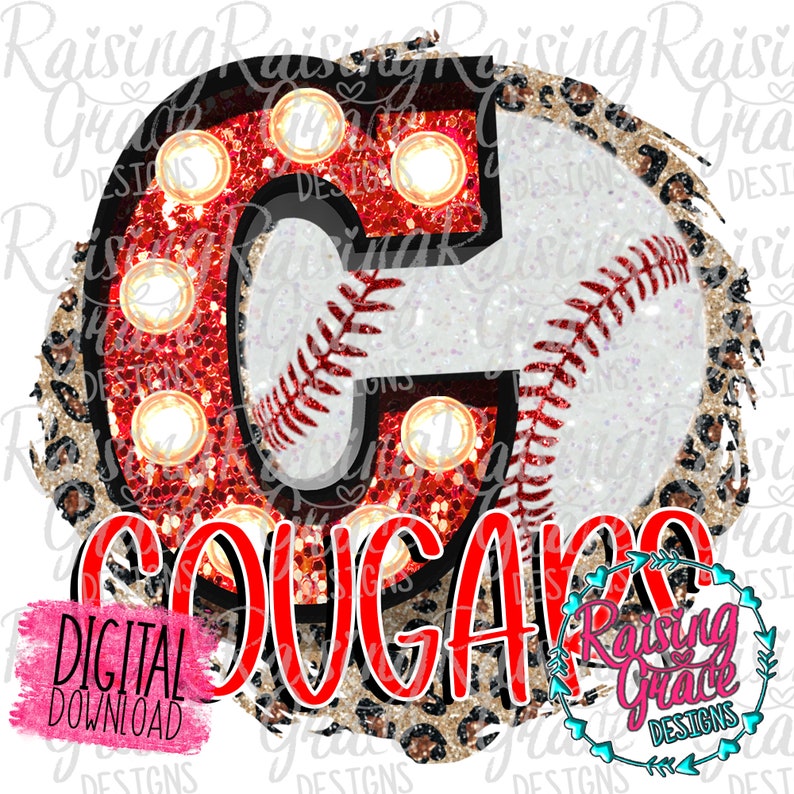 Cougars Marquee Baseball C PNG Digital Download Sublimation Design