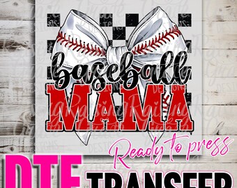DTF Direct to Film Transfer Ready to Press – Full Color Heat Transfer for Shirts & Apparel - Baseball Mama - Plain - Black and Red