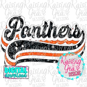 Panthers - Retro - Black Glitter & Orange Glitter - Sublimation Design - Digital Download - PNG