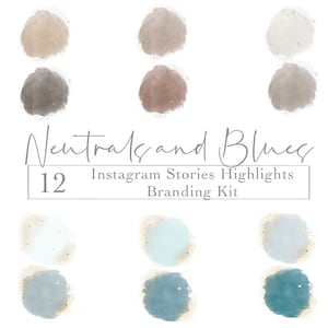 Instagram Stories Highlights Button Branding Kit, Neutrals and Blues Palette, IG Highlights Kit