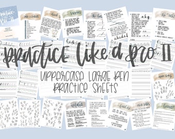 Practice Like a Pro II, Large-Pen Uppercase Practice, Hand Lettering Instruction Book, Practice Sheets, Modern Calligraphy Worksheets