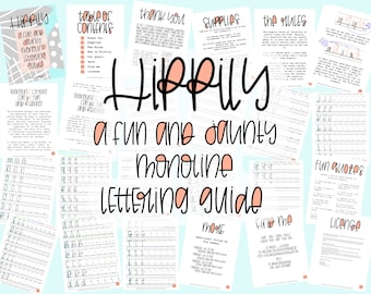 Hippily, Monoline Lettering Guide, Practice Sheets, Practice Worksheets, Monoline Font