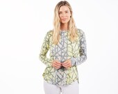 High low tunic crew neck- yellow grey horizon with grey stained glass
