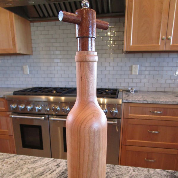 The Original 14" Wine Bottle Pepper Mill in Cherry Wood