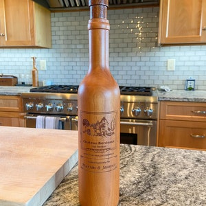 The Original Laser Engraved 14 Wine Bottle Cherry Wood Pepper Mill Personalized image 2