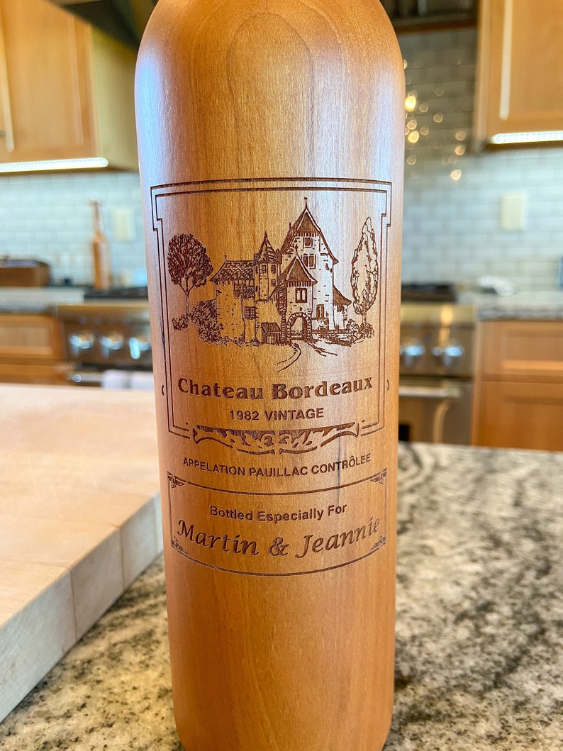 The Original Laser Engraved 14 Wine Bottle Cherry Wood Pepper Mill Personalized image 3