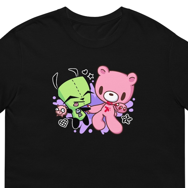 Emo Bär und Hündchen T-shirt | SceneCore Cartoon y2k Anfang 2000er Jahre Einkaufzentrum Goth Alternativkern Webcore Punk Grunge Anime pelzig rosa grün
