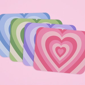 Retro Heart Mouse Pad | aesthetic gamer desk setup | pink purple blue green brown repeating lovecore cyber y2k girly mcbling twitch streamer