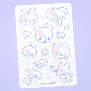 Bubble Friends Sticker Bogen | pastel pink kawaii süß fruchtiger kawaii kawaii katzen bärende kyriller y2k fairy kei decora Kidcore y2k