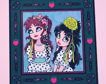 Strawberry Print | small illustration wall art print | 80s music album cover new wave pop post punk cute kawaii goth fairy kei jfashion