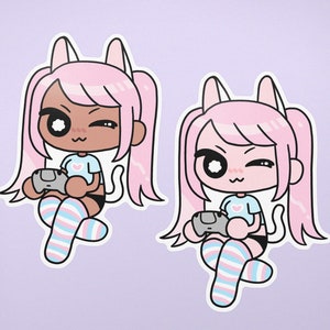 Catgirl Gamer Stickers | pastel neko lgbt pride gamer girl