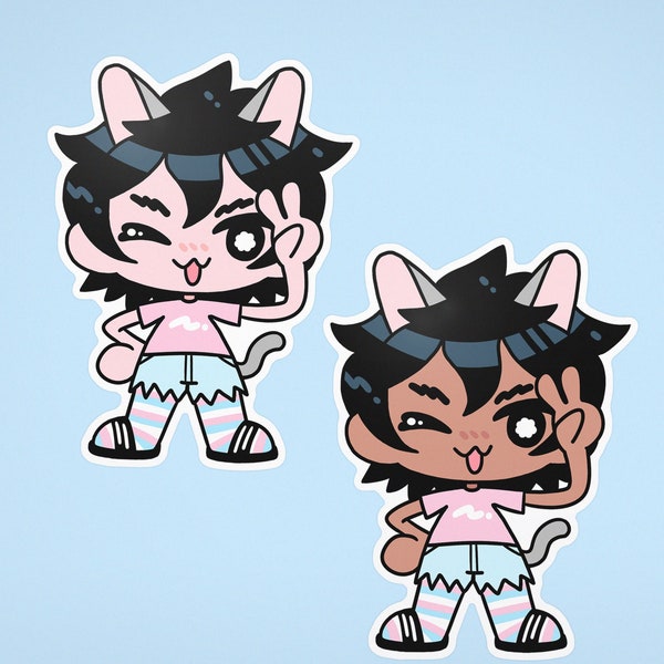 Catboy Stickers | kawaii pastel pink blue white cute neko lgbt pride funny cat