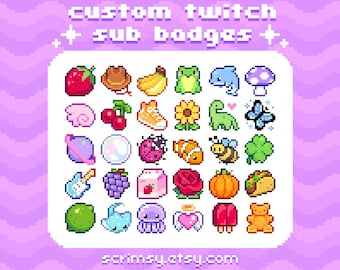 Custom Twitch Badges | pixel art sub badges or bit badges | vtuber online streaming graphic design branding