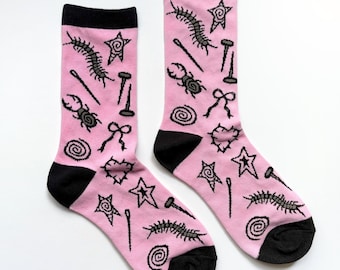 Cute Bug Socks | centipede pink insect beetle creepy spooky scary weird halloween pastel goth emo grunge punk alt coquette weirdcore witch