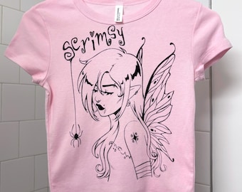 Fairy Baby Tee Shirt | handmade diy fashion screenprinted t-shirt | fairycore alt goth emo punk y2k grunge butterfly spider pink whimsigoth
