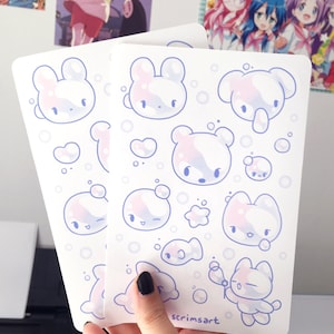 Bubble Friends Sticker Sheet | pastel pink blue kawaii cute bunny cat bear dolphin cyber y2k fairy kei decora kidcore clowncore