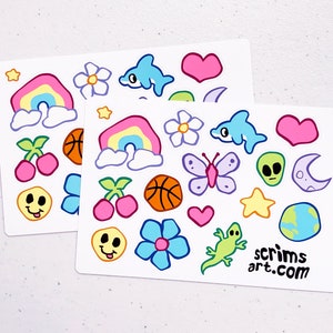 Y2K Wackelsticker | Anfang 2000er Jahre 90er Jahre Retro kawaii frutiger Aero hippie Herz Blume Schmetterling Delphin Alien Star girly Kidcore Clowncore