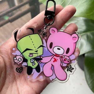 Emo Bear and Doggy Charms | cartoon y2k early 2000s mall goth scenecore alt scene randomcore webcore punk grunge anime furry pink green