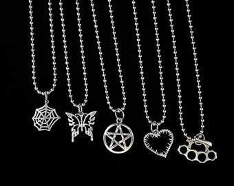 Mall Goth Chain Necklaces | handmade jewelry | pentagram butterfly brass knuckle spider barbed wire heart alt emo scene scenecore y2k grunge