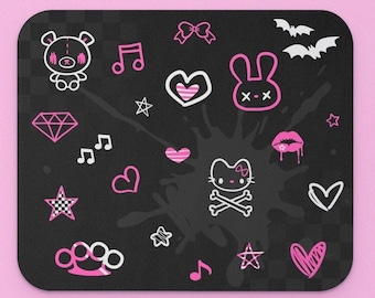 Emo Scribbles Mouse Pad | aesthetic gamer desk setup | pink black y2k scenecore scene mcbling e-girl twitch streamer goth punk alt webcore