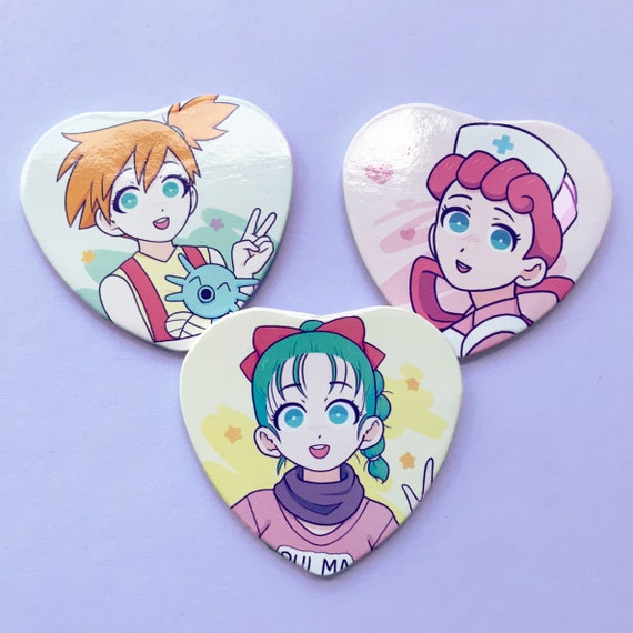 90s Anime Girl Heart Buttons Etsy