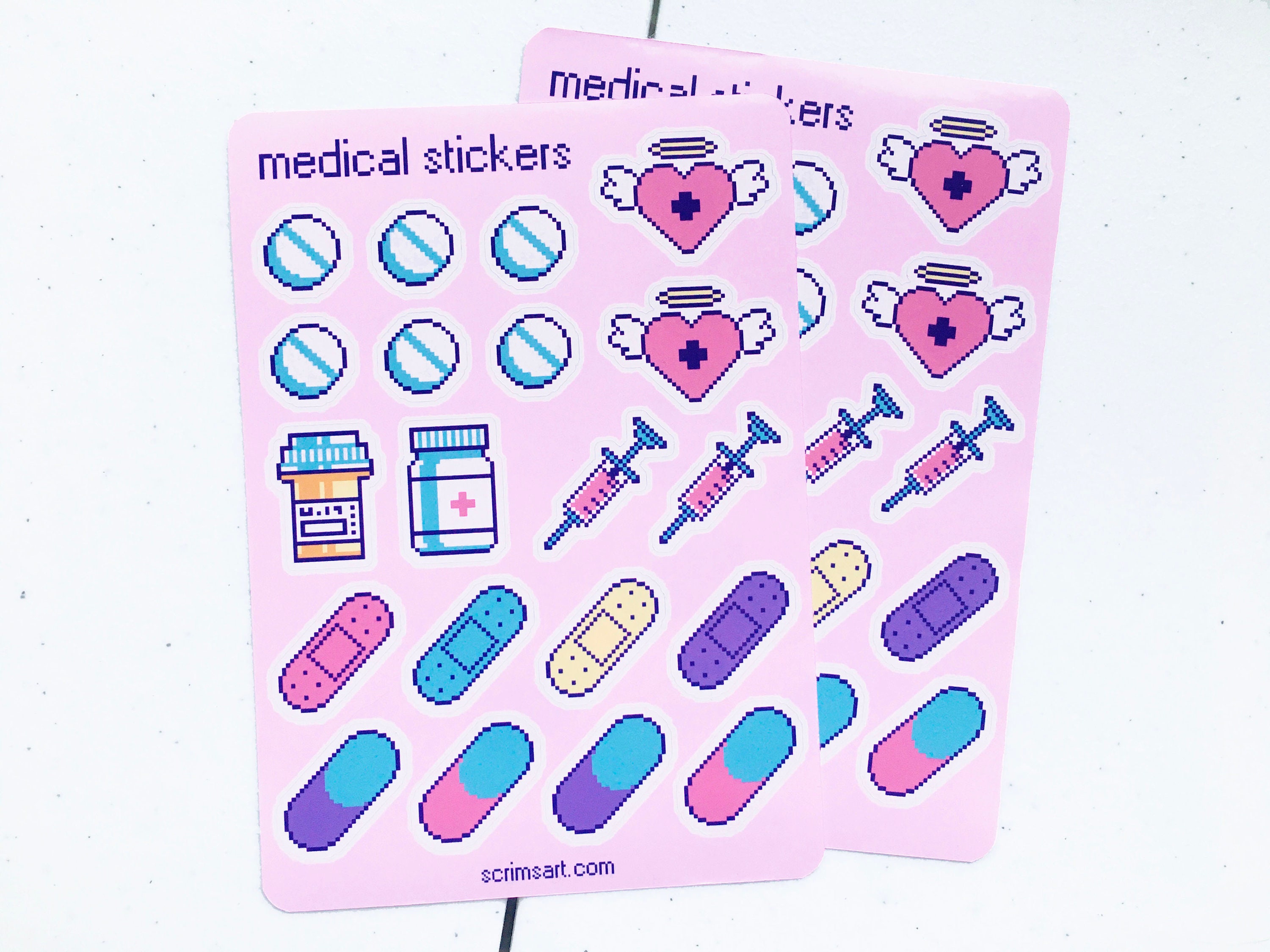 Cute Rx Sticker Medical Sticker Sheet | Kawaii Pastel Pink Cute Pill Bandage Syringe ...