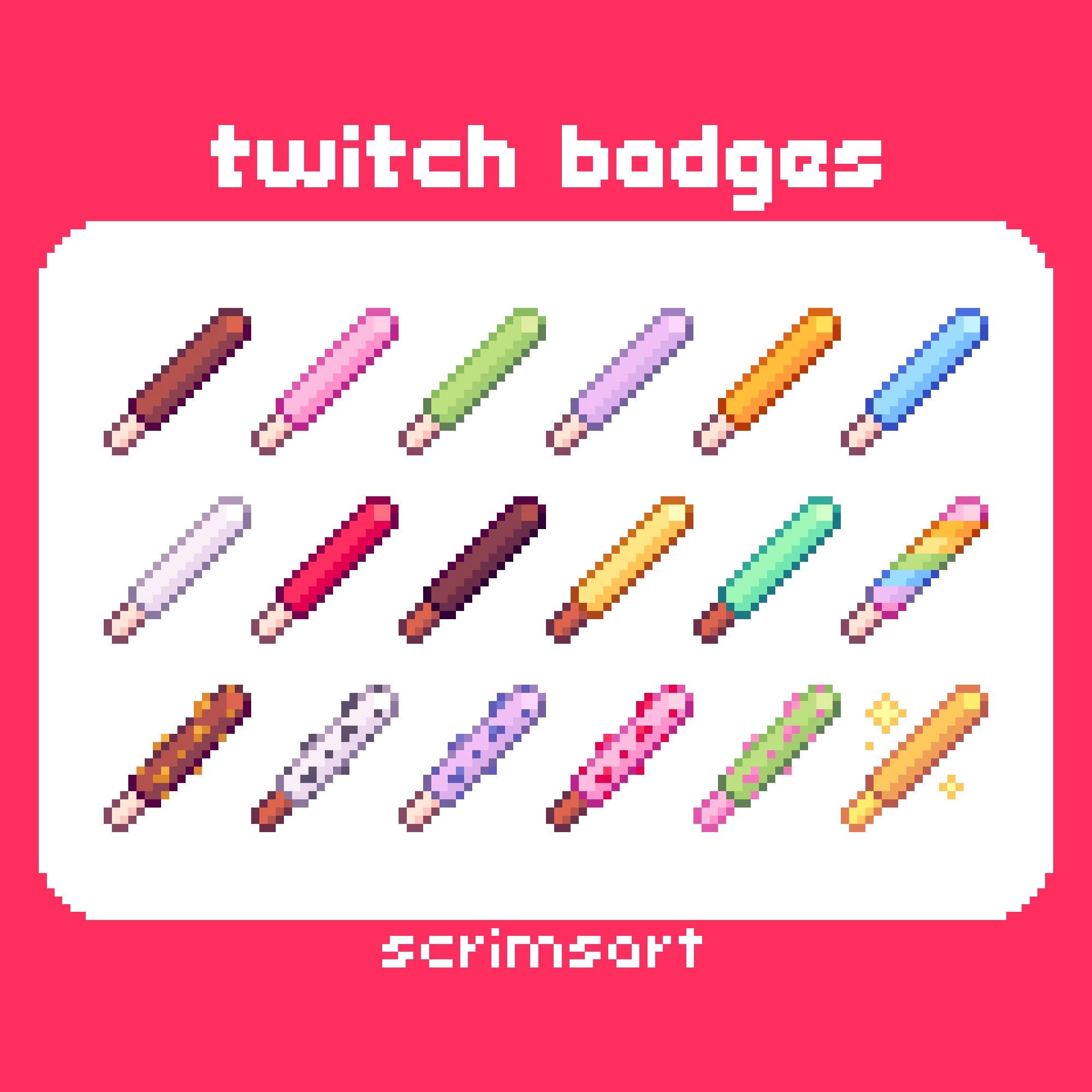 Japanese Candy Chocolate Biscuit Sticks Twitch Sub Badges, Bit Badges | pixel art kawaii pink strawberry matcha sakura dessert bakery sweet