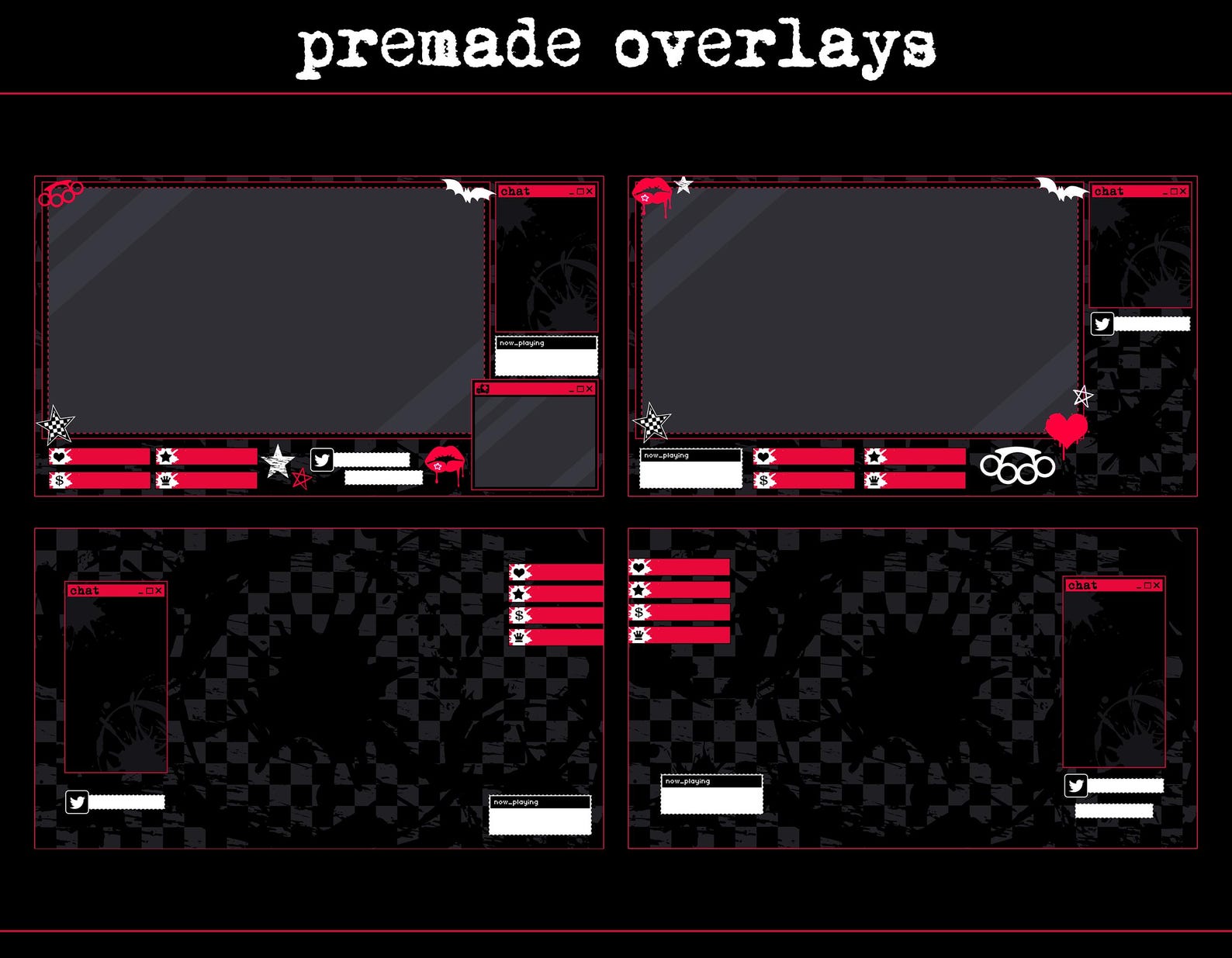 Emo Animated Stream Package RED | Twitch Overlay | Black Custom Vtuber ...
